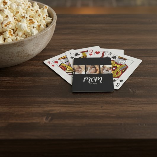 Mom Established Modern Bold Script Black 3 Photo Pokerkaarten