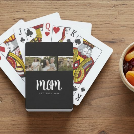 Mom Established Modern Bold Script Black 3 Photo Pokerkaarten