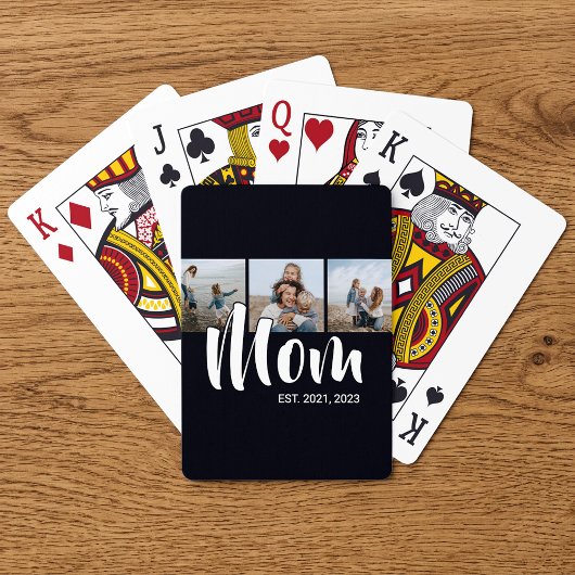 Mom Established Modern Bold Script Black 3 Photo Pokerkaarten