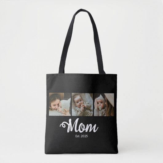 Mom Established Modern Bold Script Black 3 Photo Tote Bag (Voorkant)
