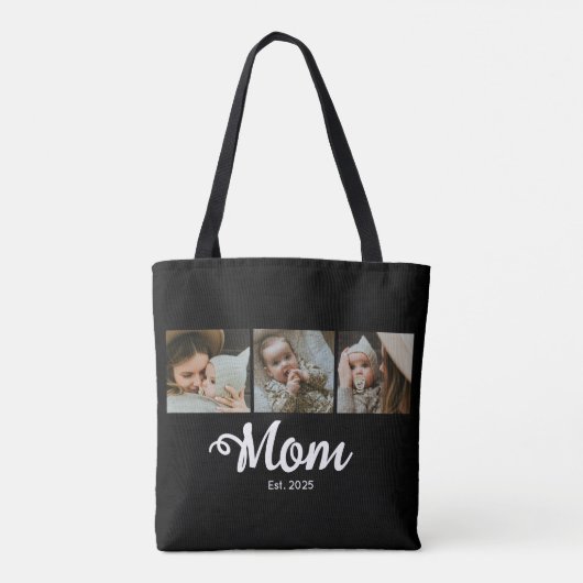 Mom Established Modern Bold Script Black 3 Photo Tote Bag (Achterkant)