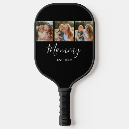 Mom Established Modern ElegantScript Black 3 Photo Pickleball Paddle (Voorkant)