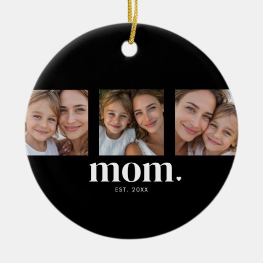 Mom Established Modern Minimal Black 3 Photo Keramisch Ornament (Voorkant)