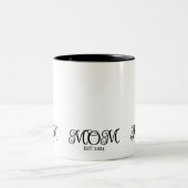 Mom Established Modern Minimal Black Script Tweekleurige Koffiemok (Center)