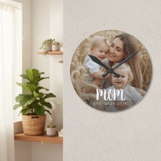 Mom Established Modern Minimal Script Photo Ronde Klok