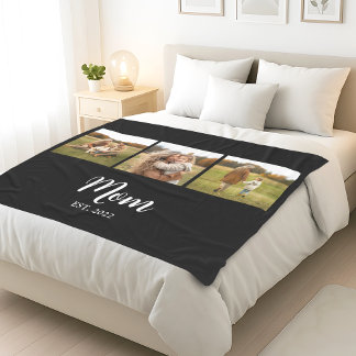 Mom Established Modern Script 3 Photo Black Fleece Deken