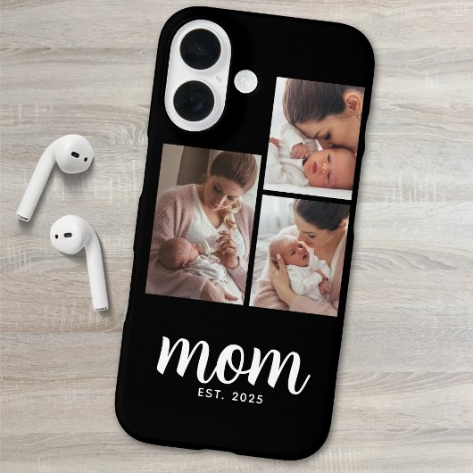 Mom Established Modern Script Black 3 Photo Case-Mate iPhone Case