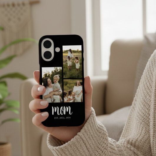 Mom Established Modern Script Black 3 Photo Case-Mate iPhone Case