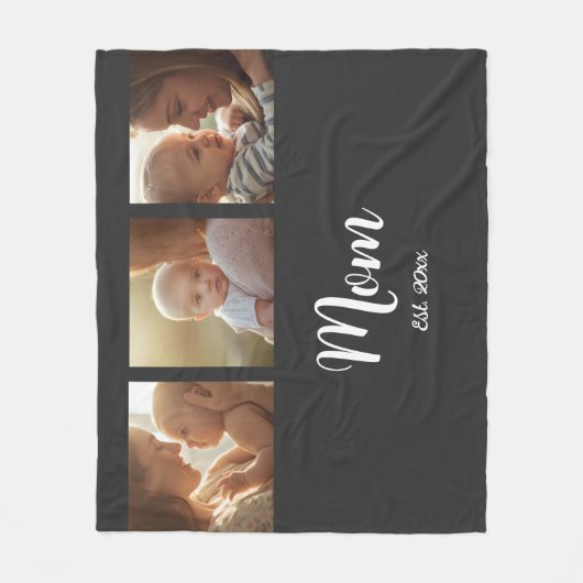 Mom Established Modern Script Black 3 Photo Fleece Deken (Voorkant)