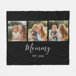 Mom Established Modern Script Black 3 Photo Fleece Deken