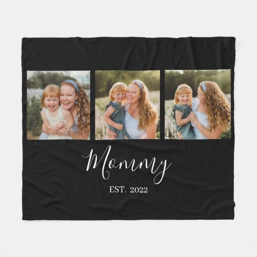 Mom Established Modern Script Black 3 Photo Fleece Deken (Voorkant (Horizontaal))