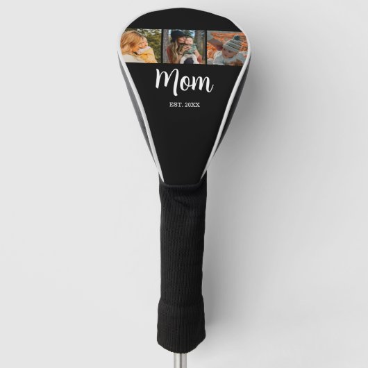Mom Established Modern Script Black 3 Photo Golfheadcover (Voorkant)