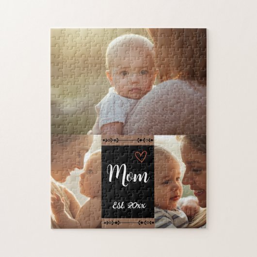 Mom Established Modern Script Black 3 Photo Jigsaw Legpuzzel (Verticaal)