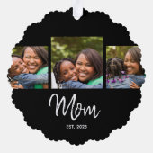 Mom Established Modern Script Black 3 Photo Ornament Kaart (Achterkant)