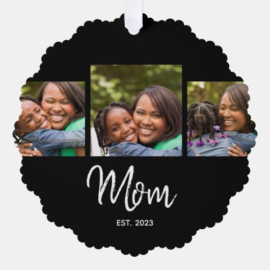 Mom Established Modern Script Black 3 Photo Ornament Kaart (Voorkant)