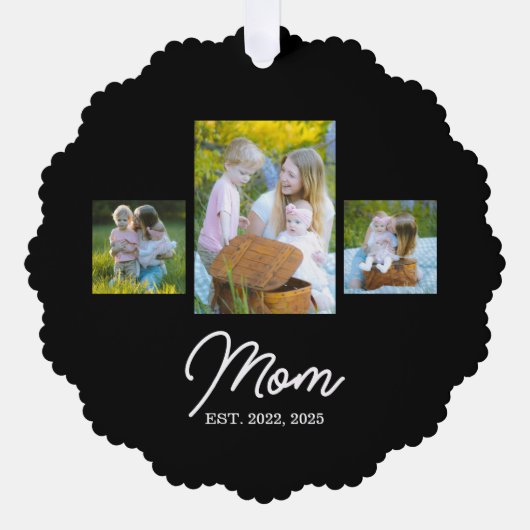 Mom Established Modern Script Black 3 Photo Ornament Kaart (Voorkant)
