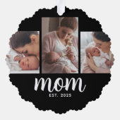 Mom Established Modern Script Black 3 Photo Ornament Kaart (Achterkant)