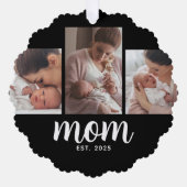 Mom Established Modern Script Black 3 Photo Ornament Kaart (Voorkant)