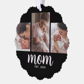 Mom Established Modern Script Black 3 Photo Ornament Kaart (Links)