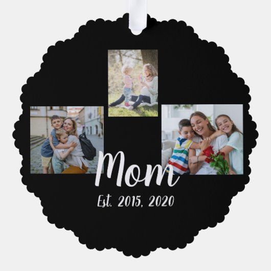 Mom Established Modern Script Black 3 Photo Ornament Kaart (Achterkant)