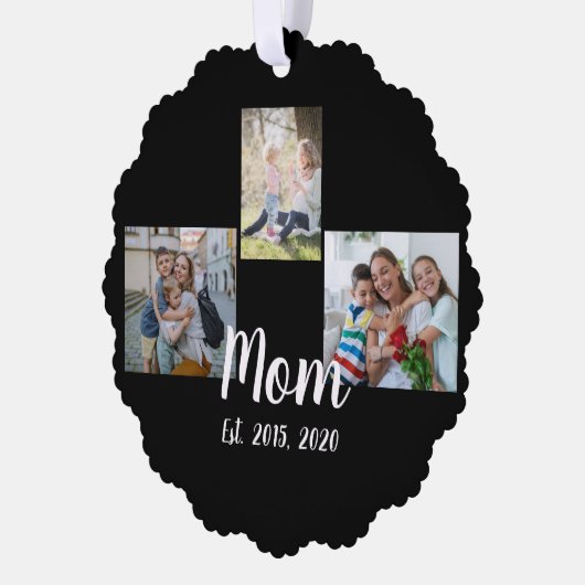 Mom Established Modern Script Black 3 Photo Ornament Kaart (Links)