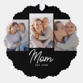 Mom Established Modern Script Black 3 Photo Ornament Kaart (Achterkant)