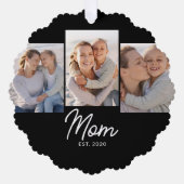 Mom Established Modern Script Black 3 Photo Ornament Kaart (Voorkant)