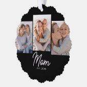 Mom Established Modern Script Black 3 Photo Ornament Kaart (Links)