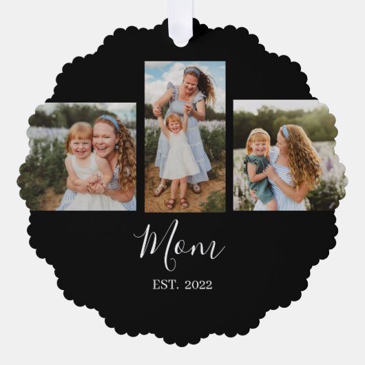 Mom Established Modern Script Black 3 Photo Ornament Kaart (Voorkant)