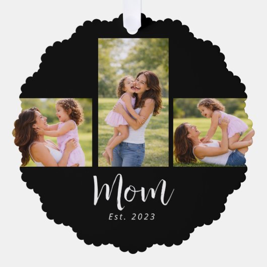 Mom Established Modern Script Black 3 Photo Ornament Kaart (Voorkant)