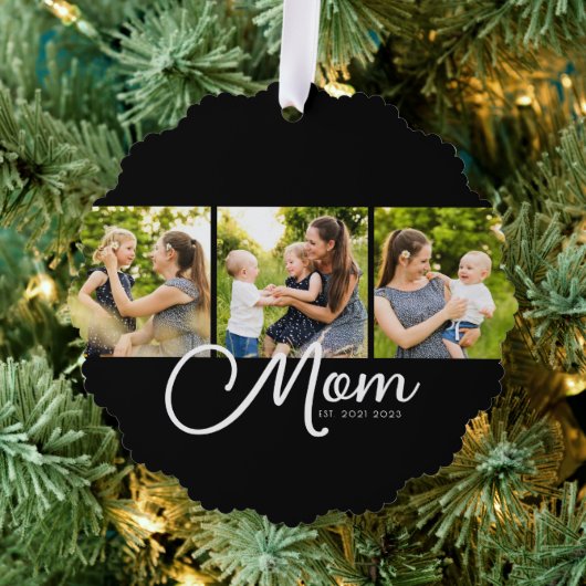 Mom Established Modern Script Black 3 Photo Ornament Kaart (Insitu (Drie))
