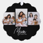 Mom Established Modern Script Black 3 Photo Ornament Kaart (Achterkant)