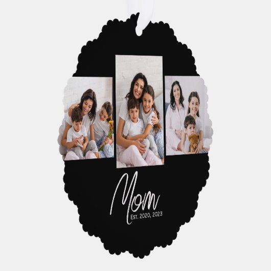 Mom Established Modern Script Black 3 Photo Ornament Kaart (Rechts)