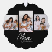 Mom Established Modern Script Black 3 Photo Ornament Kaart (Voorkant)