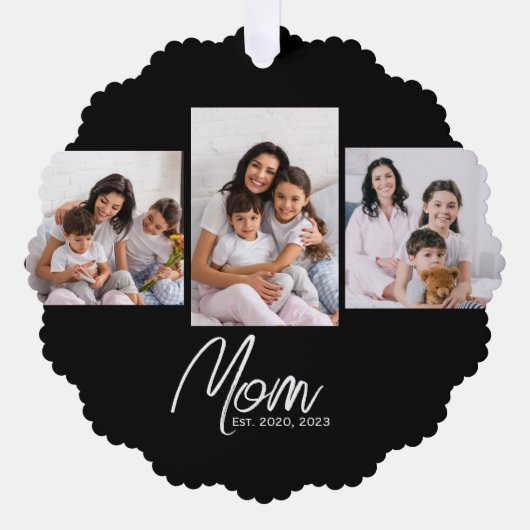 Mom Established Modern Script Black 3 Photo Ornament Kaart (Voorkant)