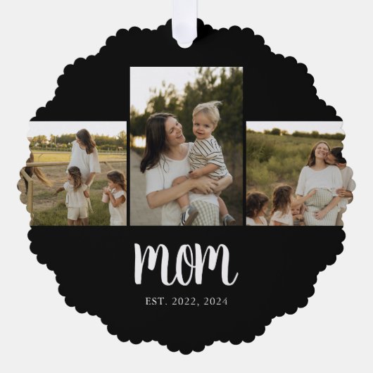 Mom Established Modern Script Black 3 Photo Ornament Kaart (Voorkant)