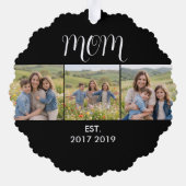 Mom Established Modern Script Black 3 Photo Ornament Kaart (Achterkant)