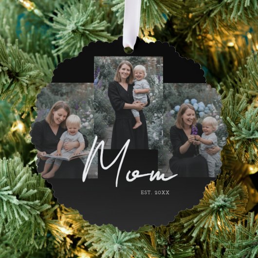 Mom Established Modern Script Black 3 Photo Ornament Kaart (Insitu (Drie))