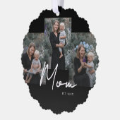 Mom Established Modern Script Black 3 Photo Ornament Kaart (Links)