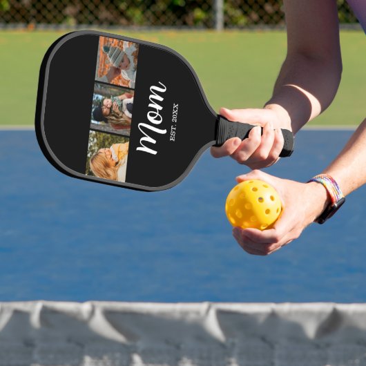 Mom Established Modern Script Black 3 Photo Pickleball Paddle (Insitu)