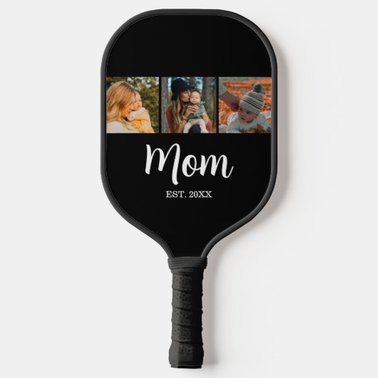 Mom Established Modern Script Black 3 Photo Pickleball Paddle (Achterkant)