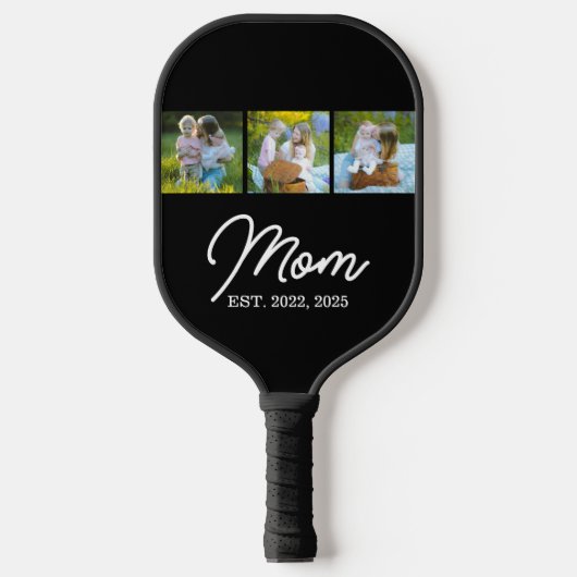 Mom Established Modern Script Black 3 Photo Pickleball Paddle (Voorkant)