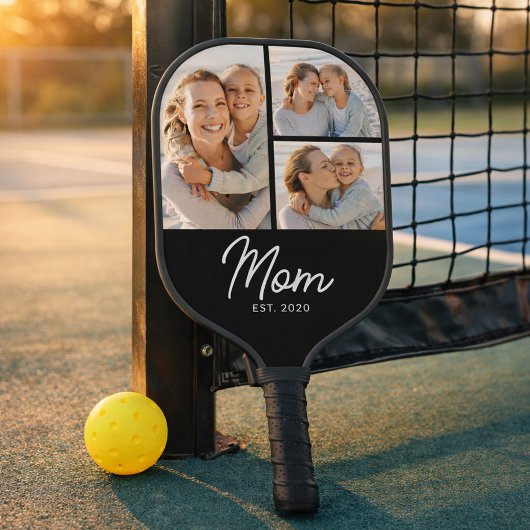 Mom Established Modern Script Black 3 Photo Pickleball Paddle