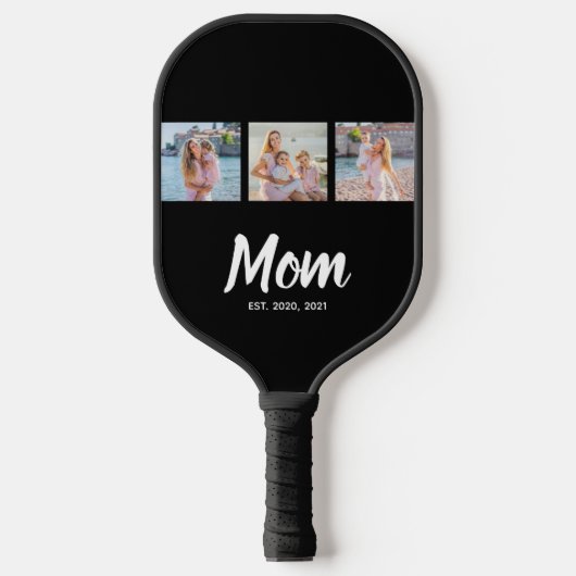 Mom Established Modern Script Black 3 Photo Pickleball Paddle (Voorkant)