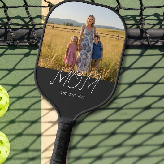 Mom Established Modern Script Black Photo Pickleball Paddle