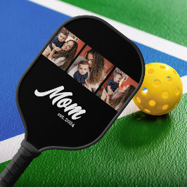 Mom Established Modern Script Black Photo Pickleball Paddle