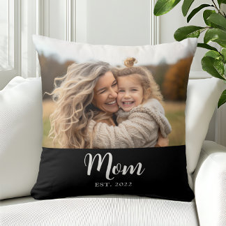 Mom Established Modern Script Photo Black Kussen