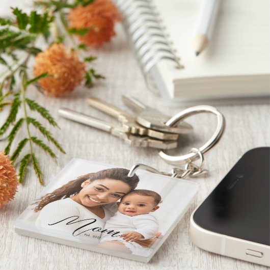Mom Established Modern Script Photo Keychain (Voorkant Rechts)