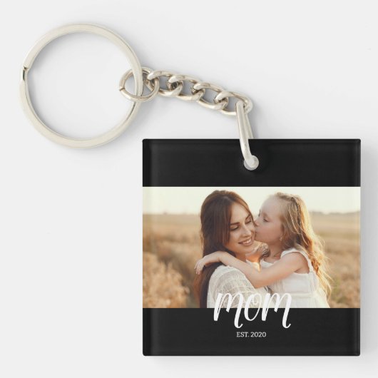 Mom Established Modern Script Photo Keychain (Voorkant)