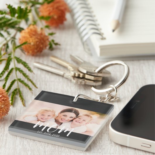 Mom Established Modern Script Photo Keychain (Voorkant Rechts)